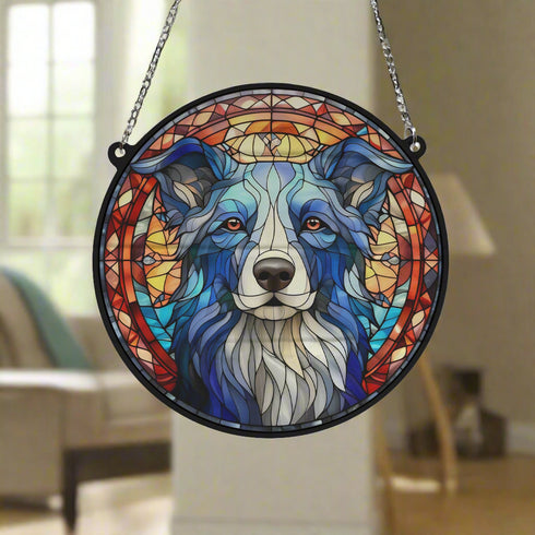 Border Collie Stained Glass Effect Suncatcher